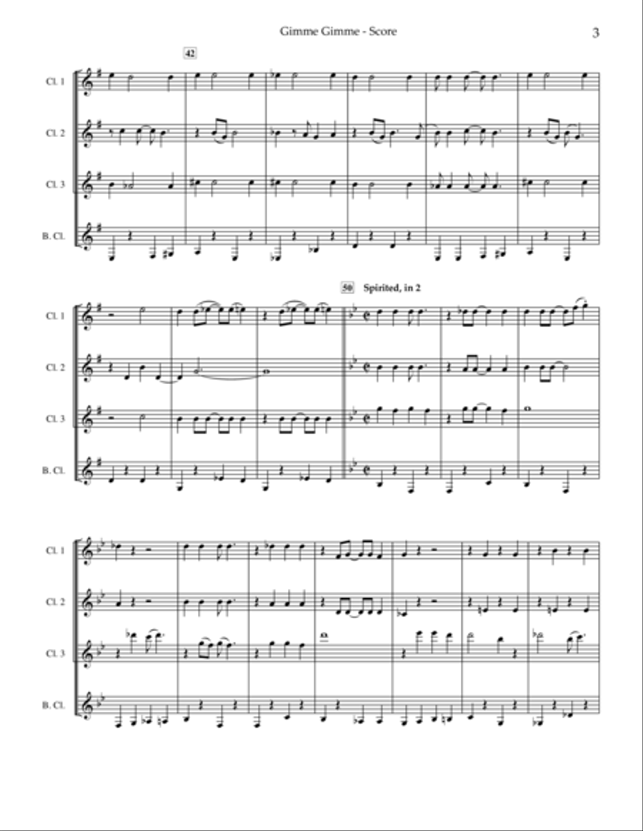 Gimme Gimme Gimme Gimme Clarinet Quartet scores gallery preview page 4