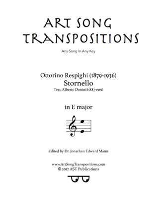 Book cover for RESPIGHI: Stornello (transposed to E major)
