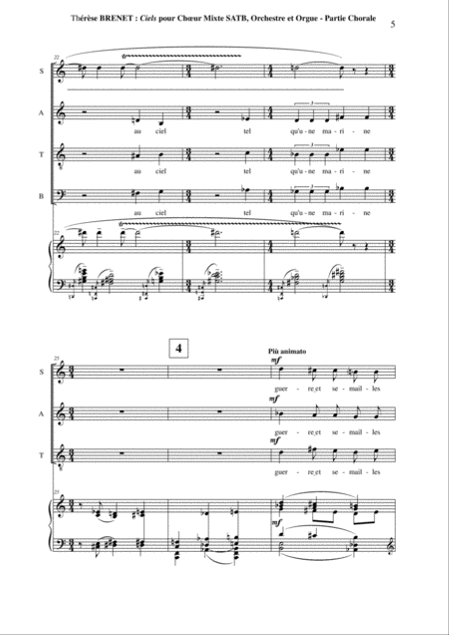 Thérèse Brenet: Ciels for SATB chorus, orchestra and organ, chorus part 4-Part scores gallery preview page 5