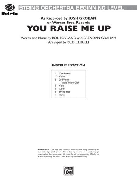 You Raise Me Up (as recorded by Josh Groban): Score