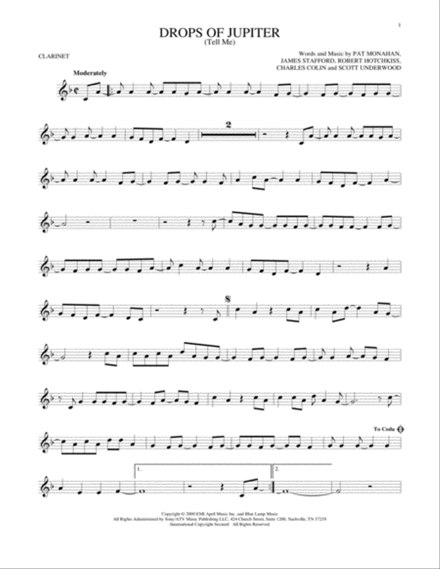 Drops Of Jupiter (Tell Me) Clarinet Solo scores gallery preview page 1