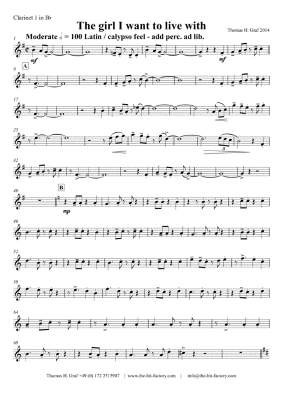 The girl I want to live with - Latin/Calypso - Clarinet Quartet Clarinet Quartet scores gallery preview page 6
