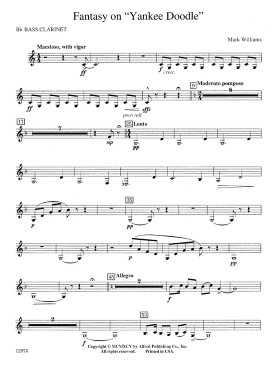 Fantasy on "Yankee Doodle": B-flat Bass Clarinet
