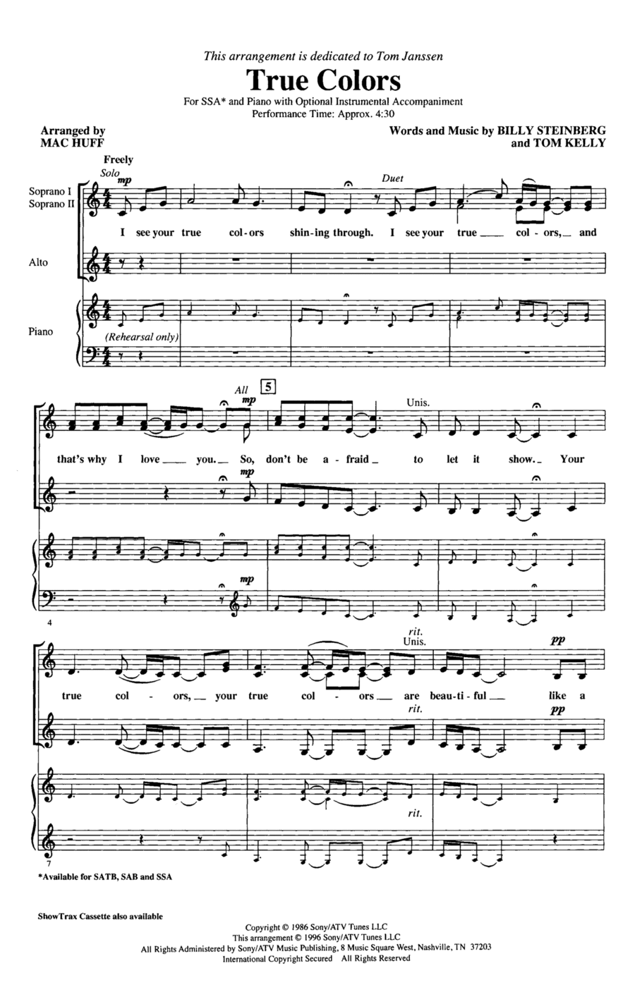 True Colors (arr. Mac Huff) SSA scores gallery preview page 1