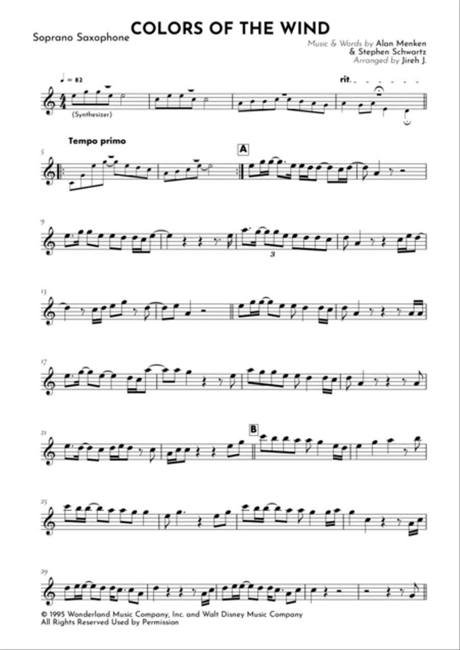 Colors Of The Wind Soprano Saxophone scores gallery preview page 2