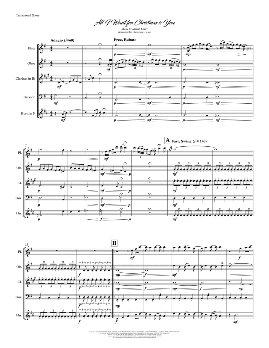 All I Want For Christmas Is You Woodwind Quintet scores gallery preview page 1