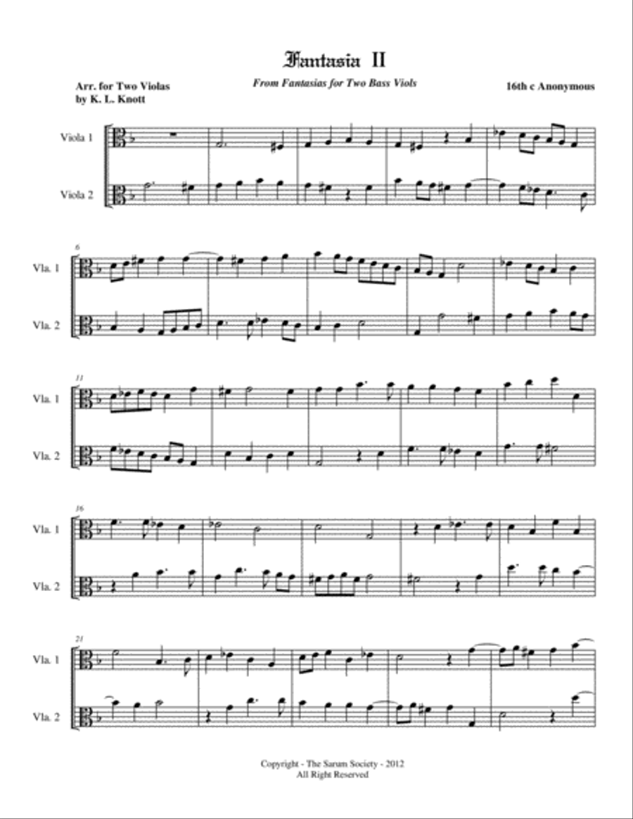5 RENAISSENCE FANTASIAS for 2 Violas by 16th Century Anonymous Composer (arr. K. L. Knott) Viola scores gallery preview page 3