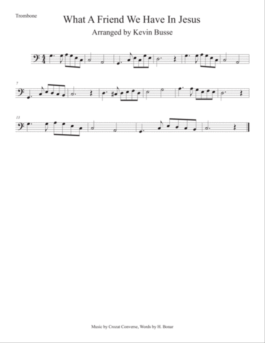 What A Friend We Have In Jesus (Easy key of C) Trombone Trombone Solo scores gallery preview page 1