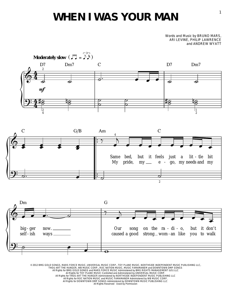 When I Was Your Man Easy Piano scores gallery preview page 1