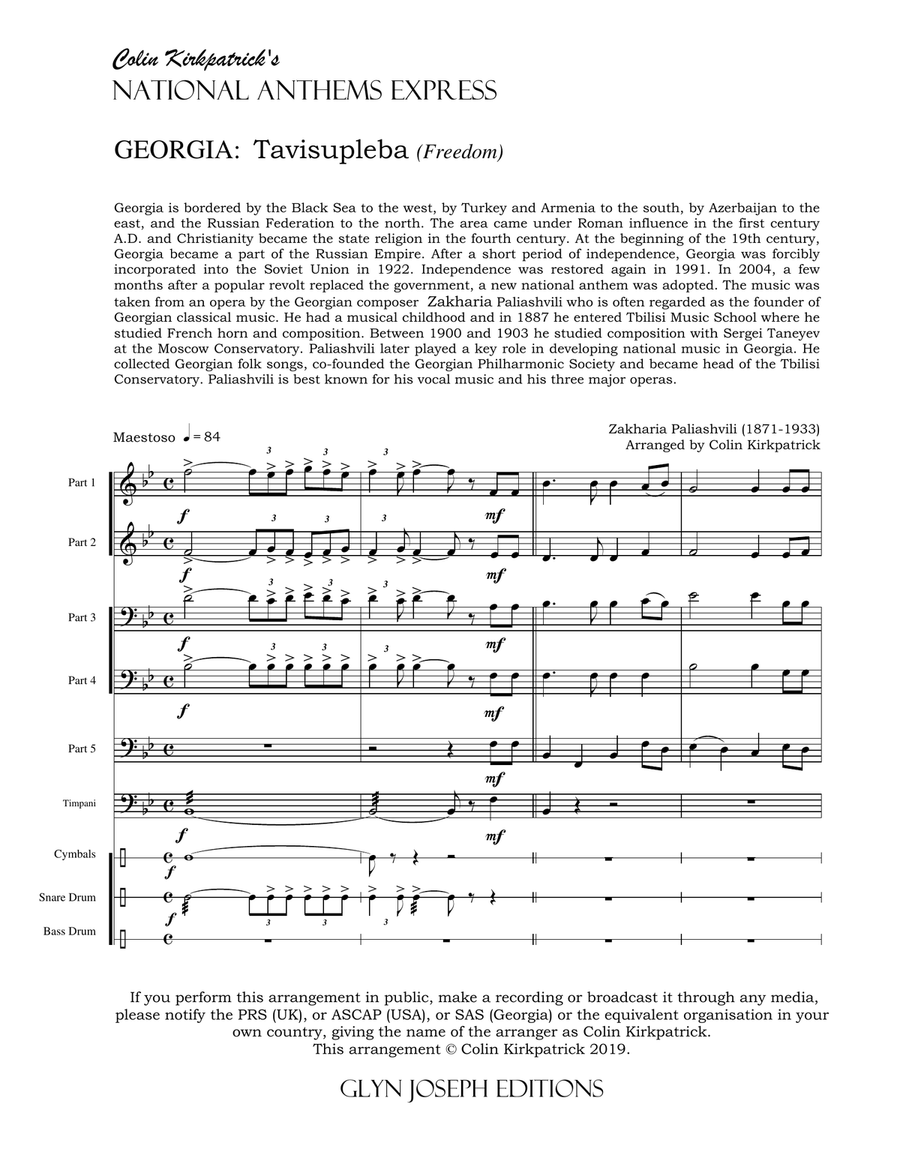 Georgia National Anthem: Tavisupleba (Freedom) Concert Band scores gallery preview page 4