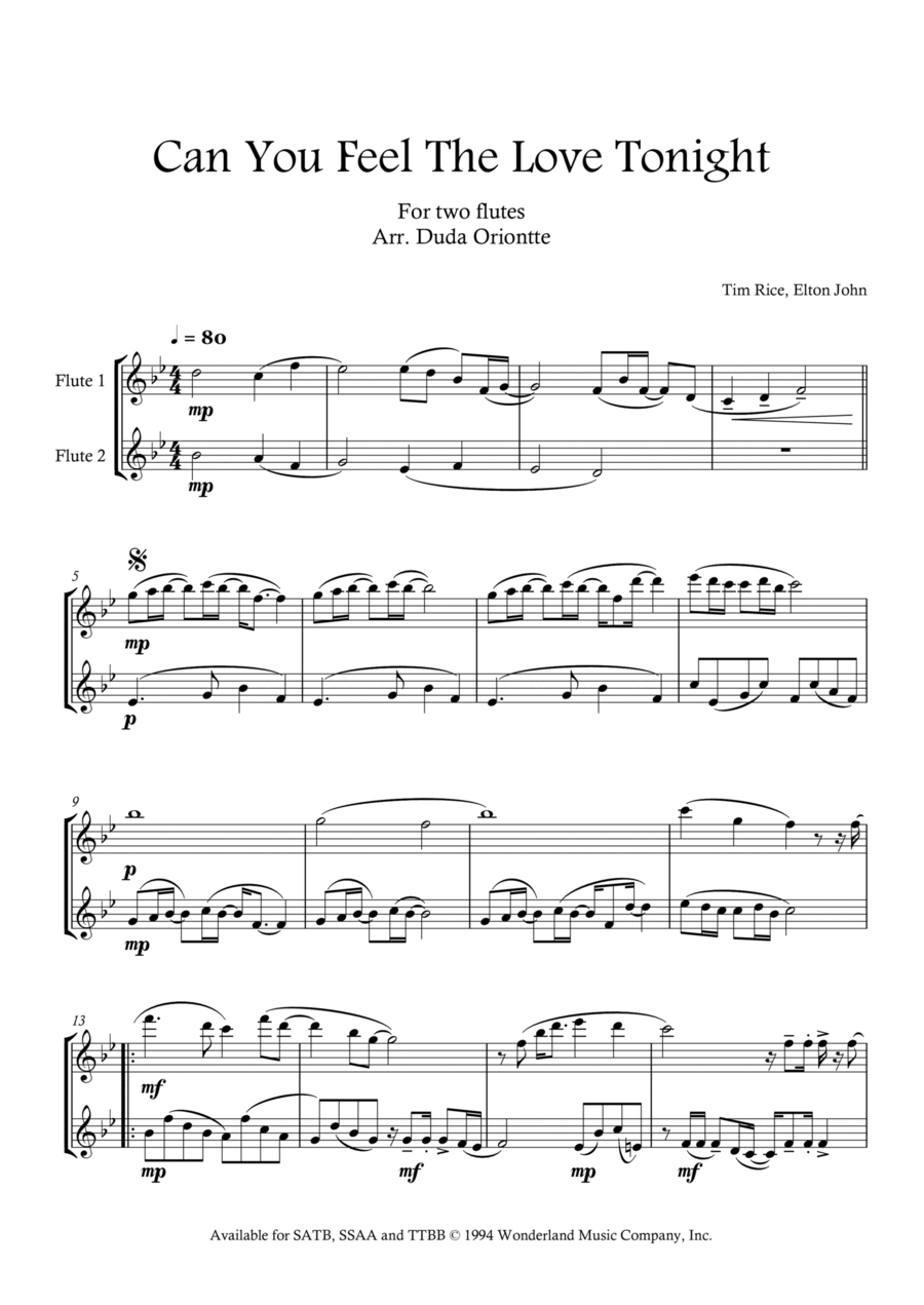 Can You Feel The Love Tonight Flute Duet scores gallery preview page 1
