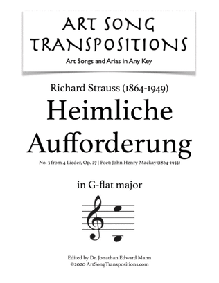 Book cover for STRAUSS: Heimliche Aufforderung, Op. 27 no. 3 (transposed to G-flat major)