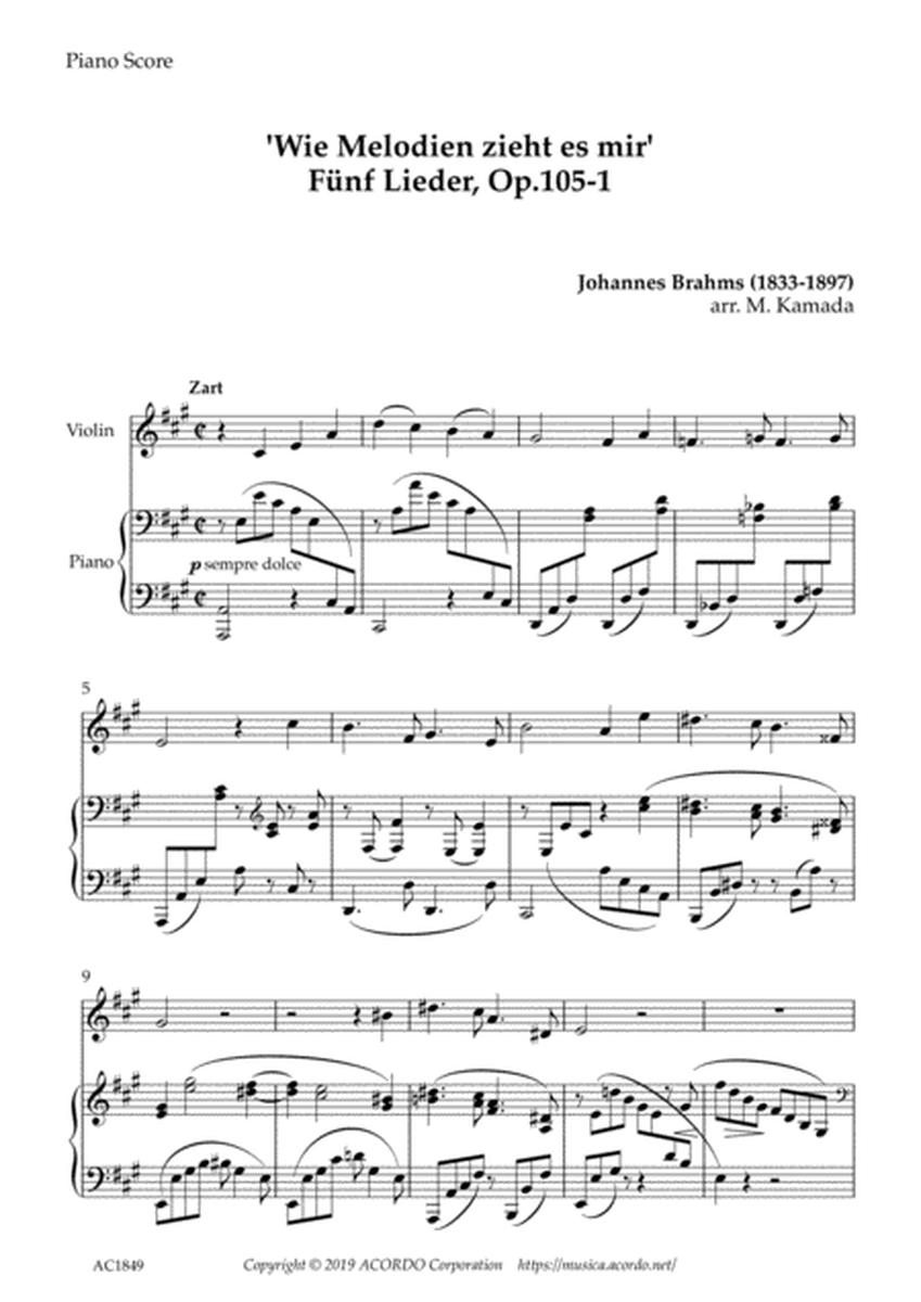 'Wie Melodien zieht es mir (It moves like a melody)' Op.105-1 for Violin & Piano image number null