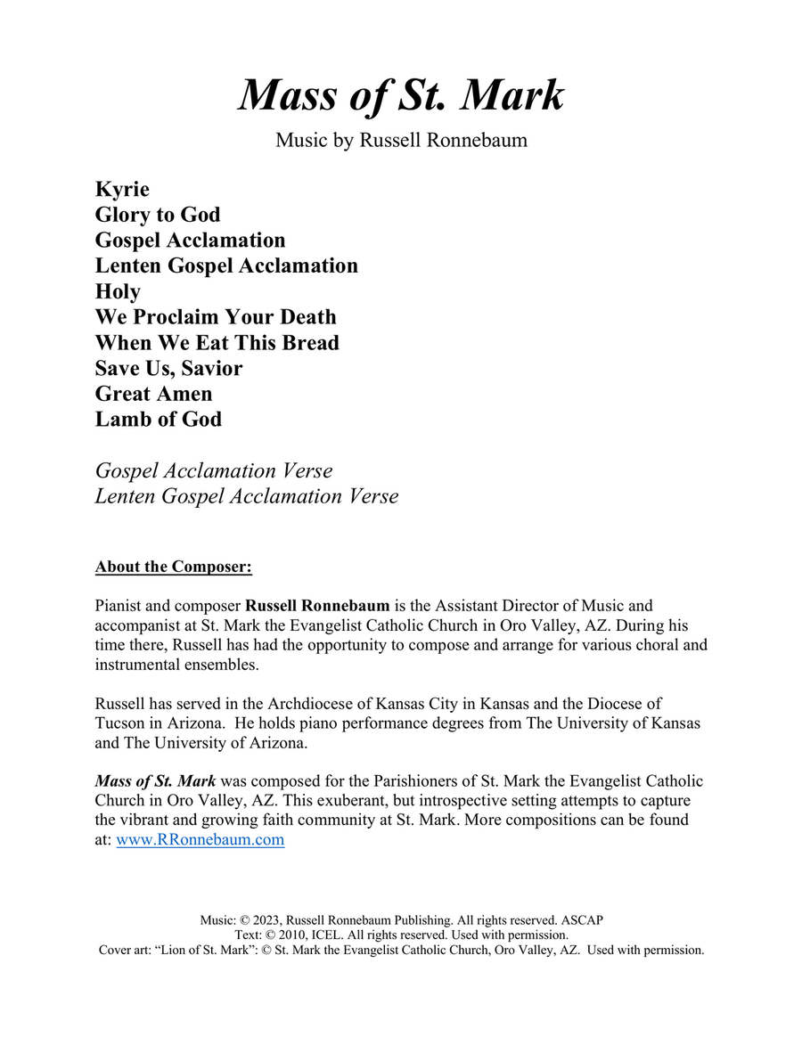 Mass of St. Mark (Guitar, Melody) Guitar scores gallery preview page 2