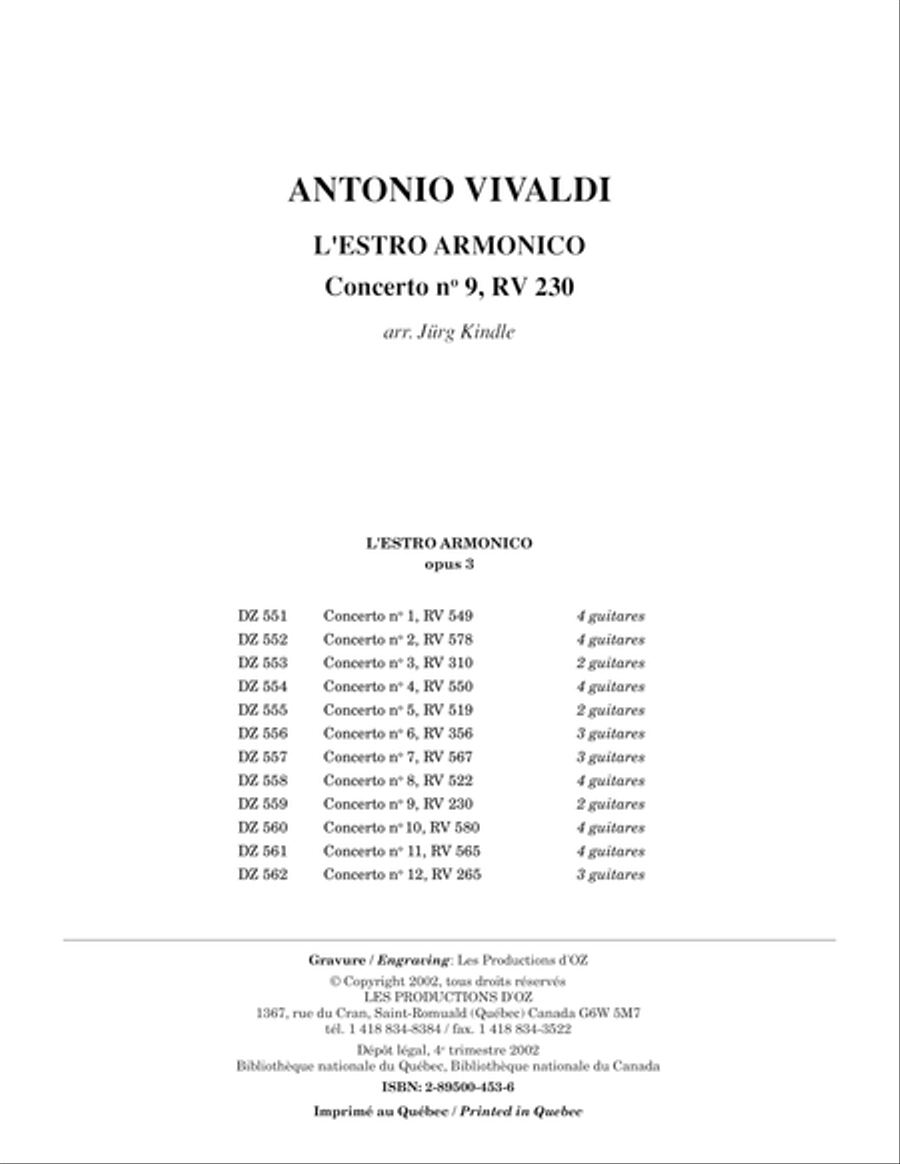 L'Estro Armonico, Concerto no 9, RV 230 Classical Guitar scores gallery preview page 1