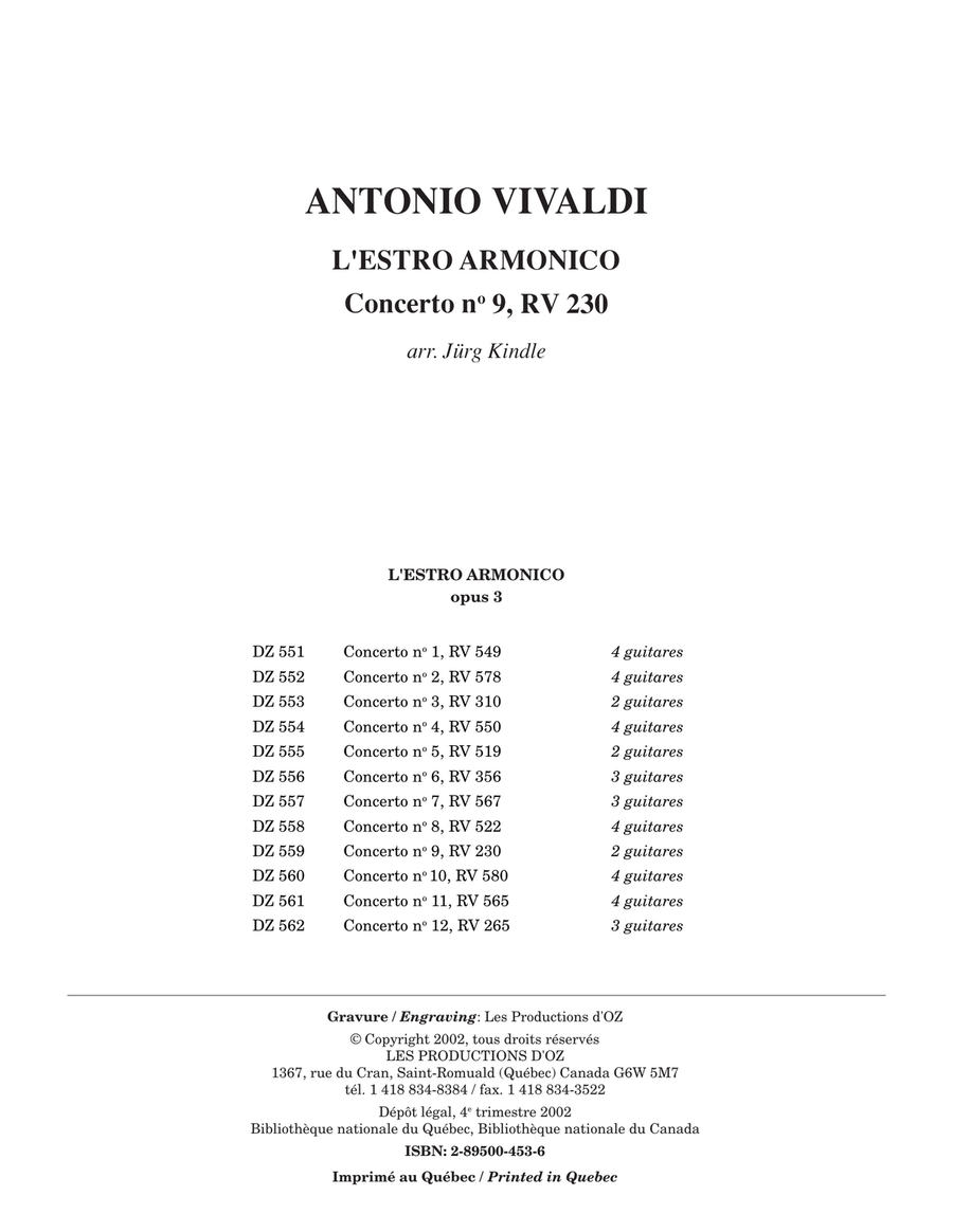 L'Estro Armonico, Concerto no 9, RV 230