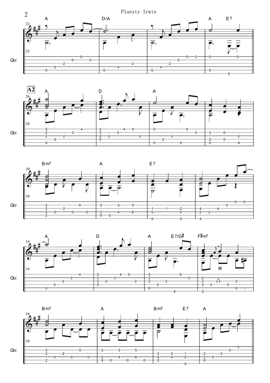 Planxty Irwin -Turlough O'Carolan (Fingerstyle guitar) Fingerpicking Guitar scores gallery preview page 2