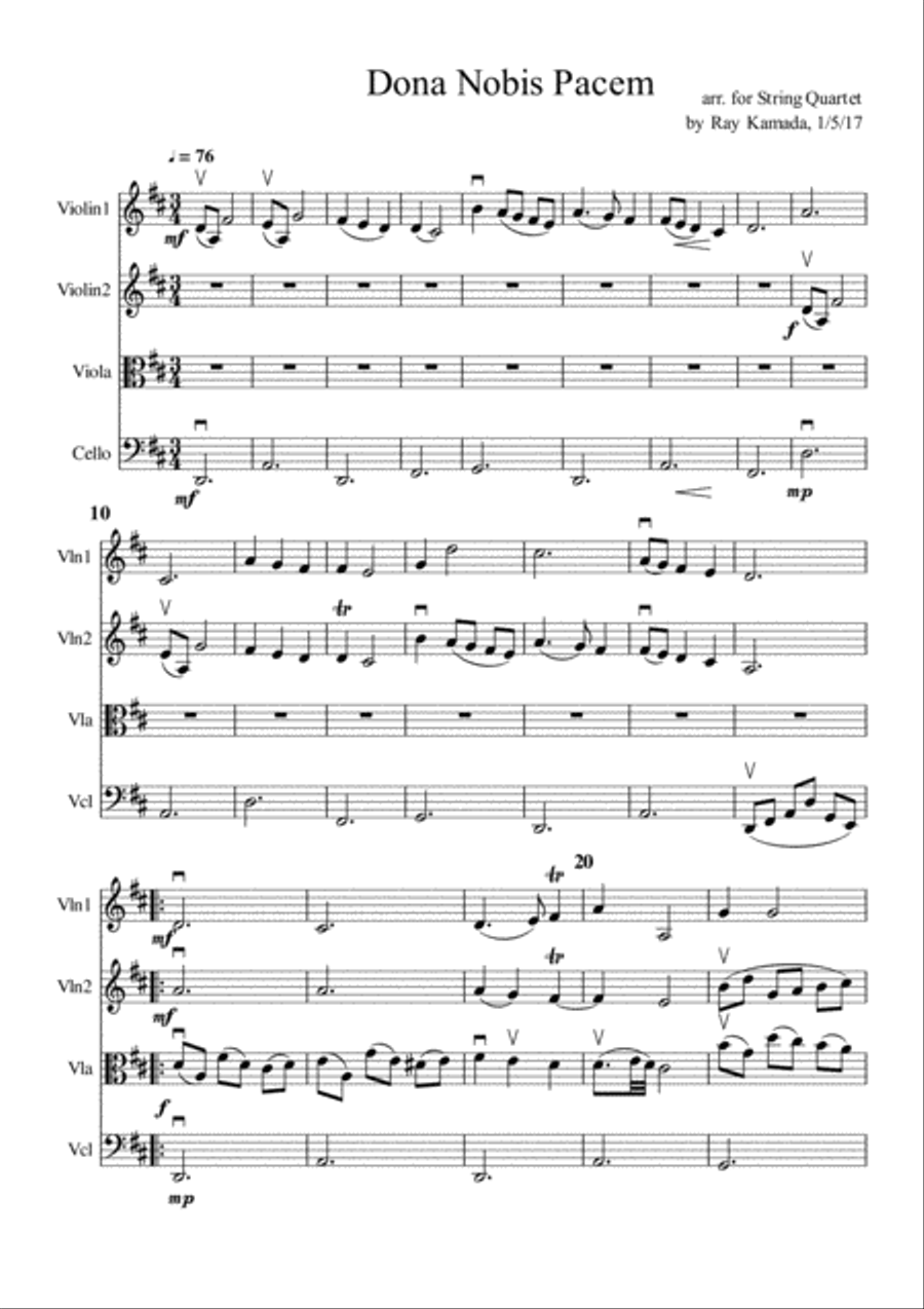Dona Nobis Pacem, for String Quartet String Quartet scores gallery preview page 1