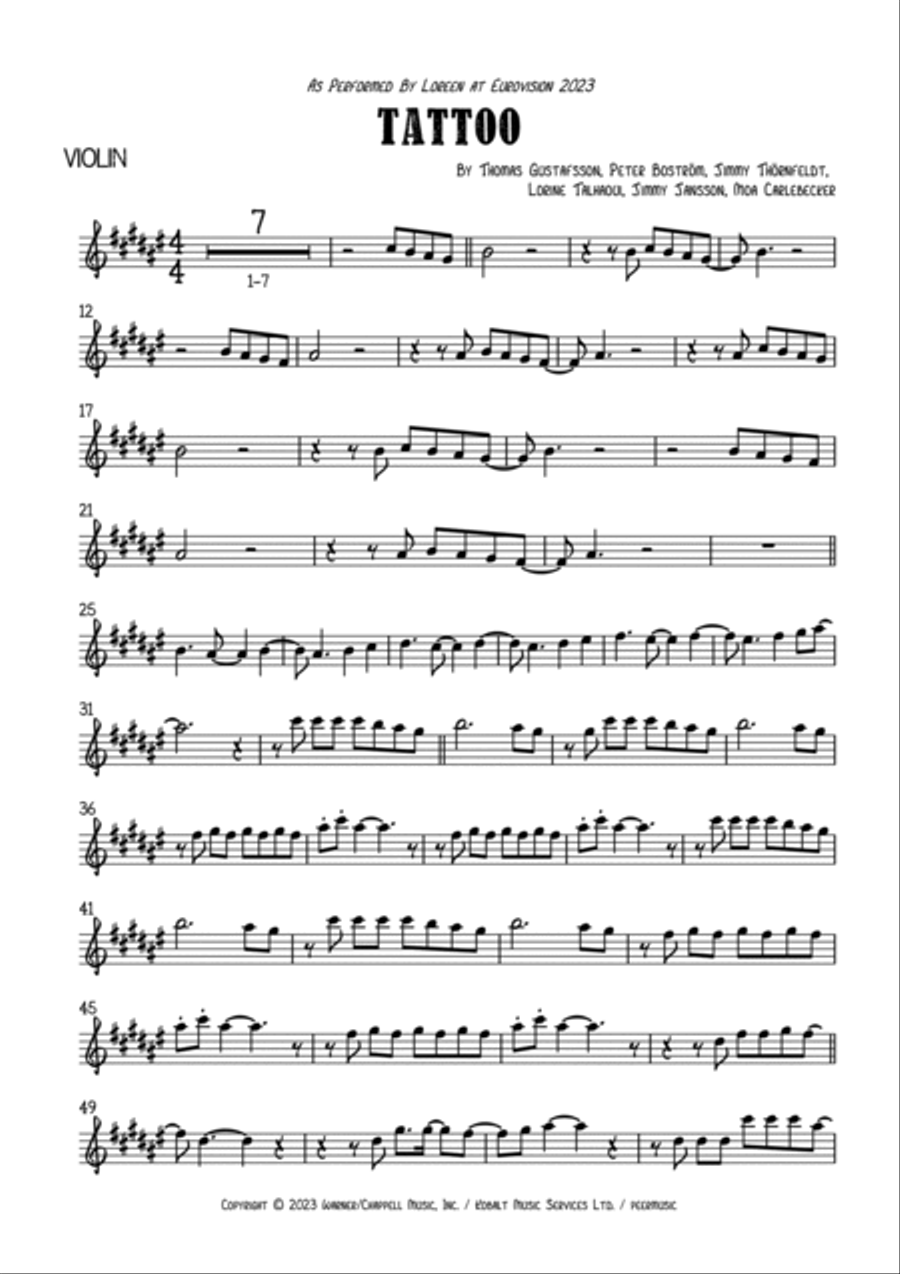 Tattoo Tattoo Violin Solo scores gallery preview page 2