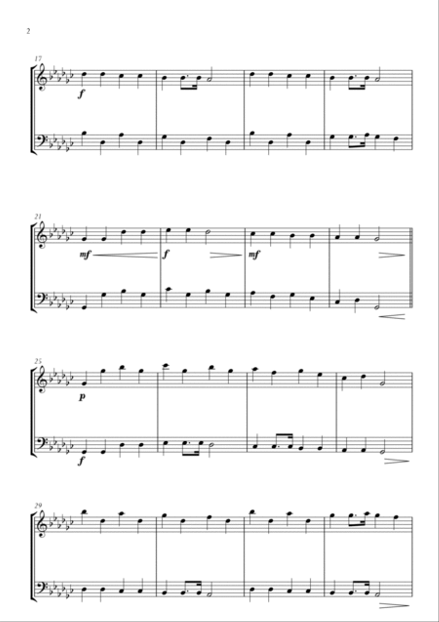 Twinkle Twinkle Little Star in Gb Major for Violin and Cello Duo. Easy version. String Duet scores gallery preview page 2