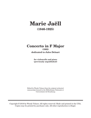 Book cover for Concerto for Cello in F Major by Marie Jaëll (1846-1925)