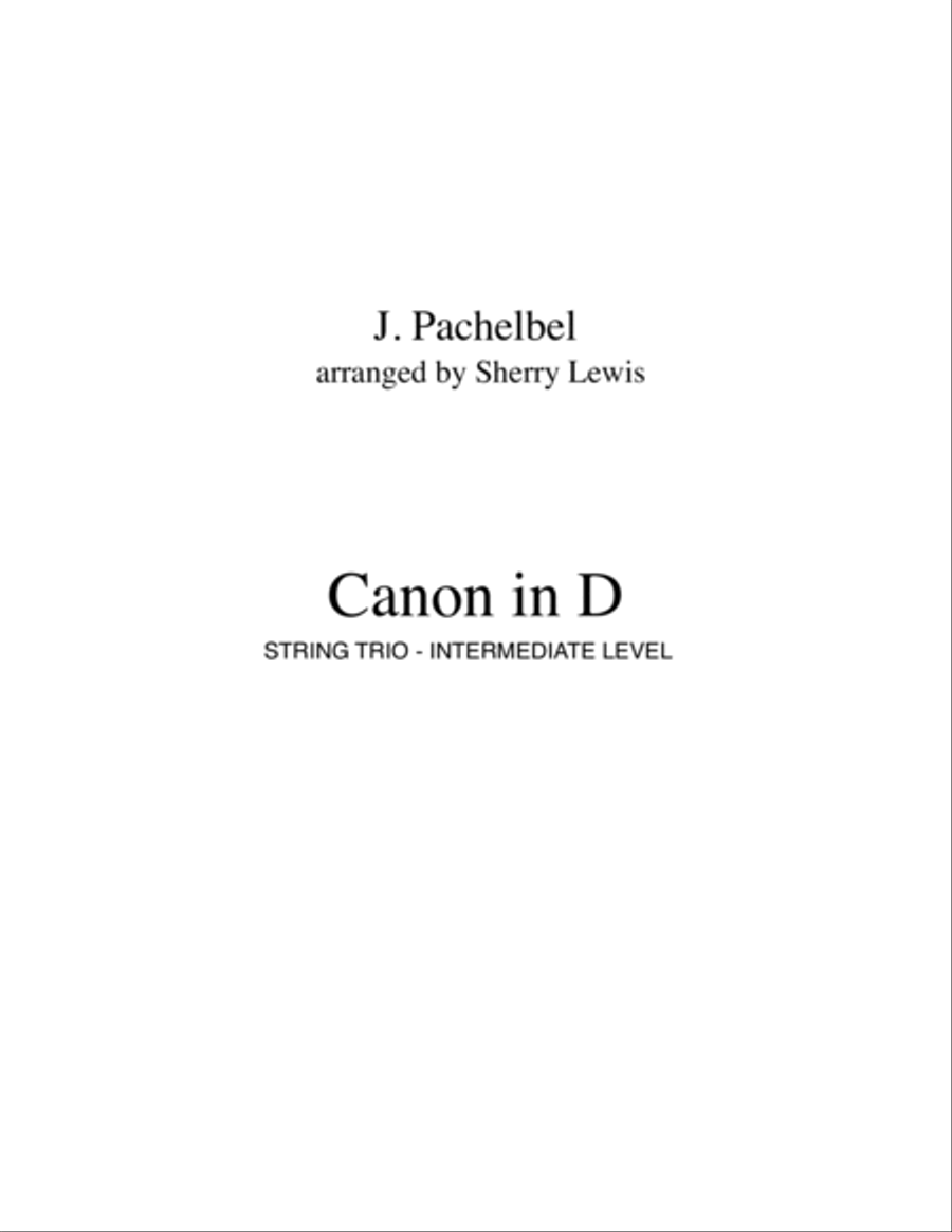 CANON IN D String Trio, Intermediate Level for 2 violins and cello or violin, viola and cello String Trio scores gallery preview page 2