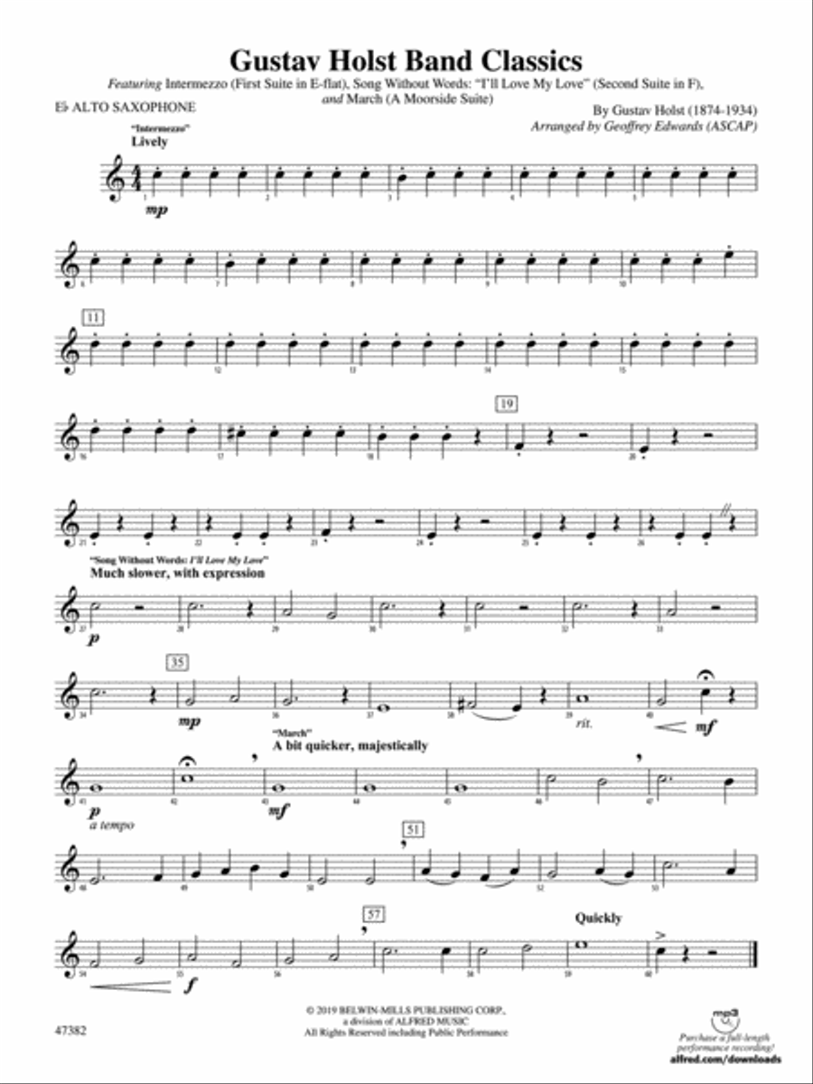Gustav Holst Band Classics: E-flat Alto Saxophone Concert Band scores gallery preview page 1