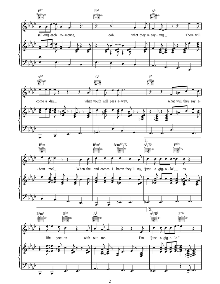 Just A Gigolo / I Ain't Got Nobody Piano, Vocal, Guitar scores gallery preview page 2