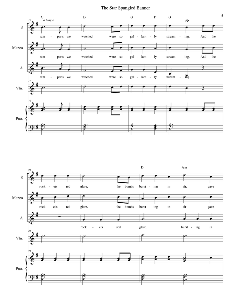 The Star Spangled Banner - SSA, C instrument and piano SSA scores gallery preview page 3