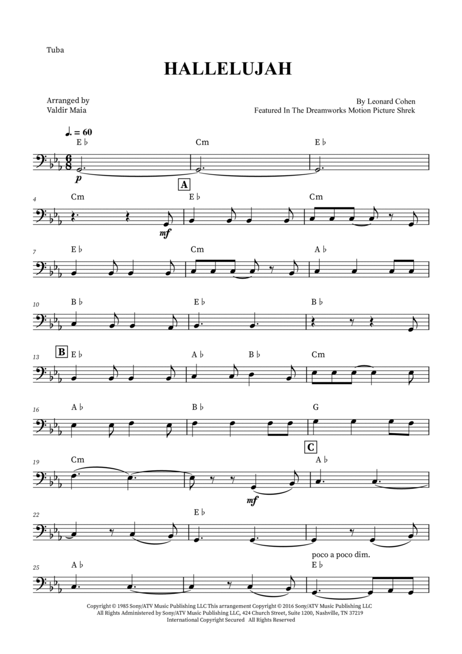 Hallelujah Hallelujah Tuba scores gallery preview page 1