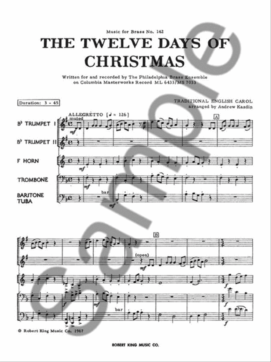 12 Days Of Christmas (sextet-brass) School and Community scores gallery preview page 2