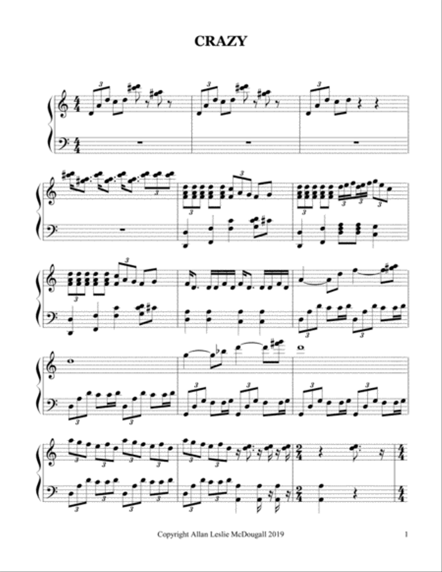 Crazy Crazy Piano Solo scores gallery preview page 1