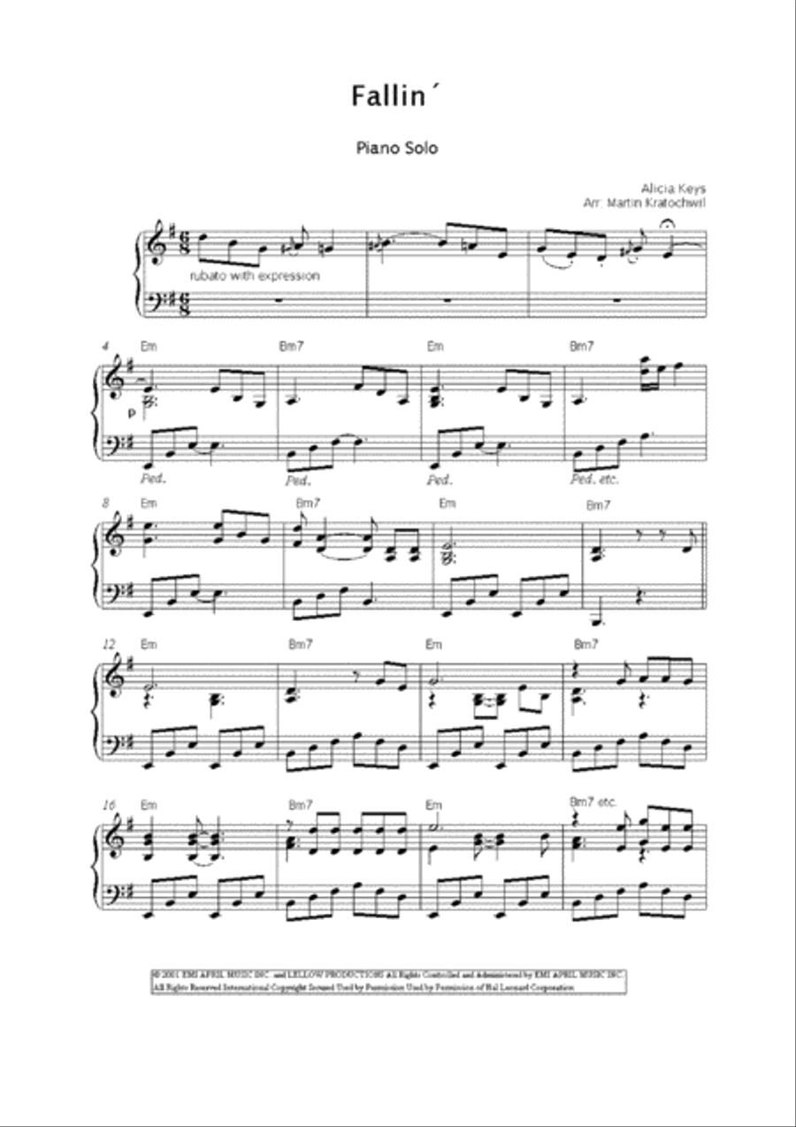 Fallin' Piano Solo scores gallery preview page 2