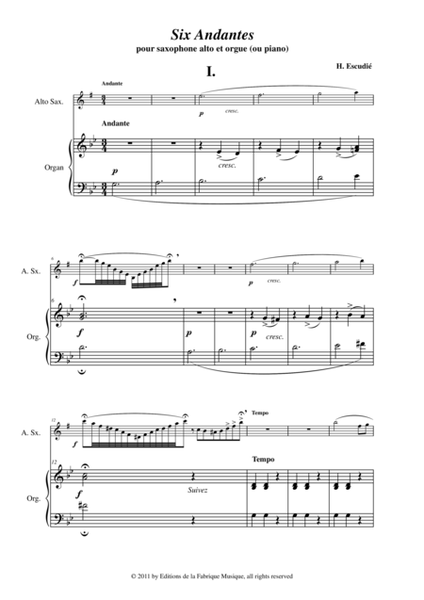 Hippolyte Escudié: Six Andantes for alto saxophone and organ (or piano)