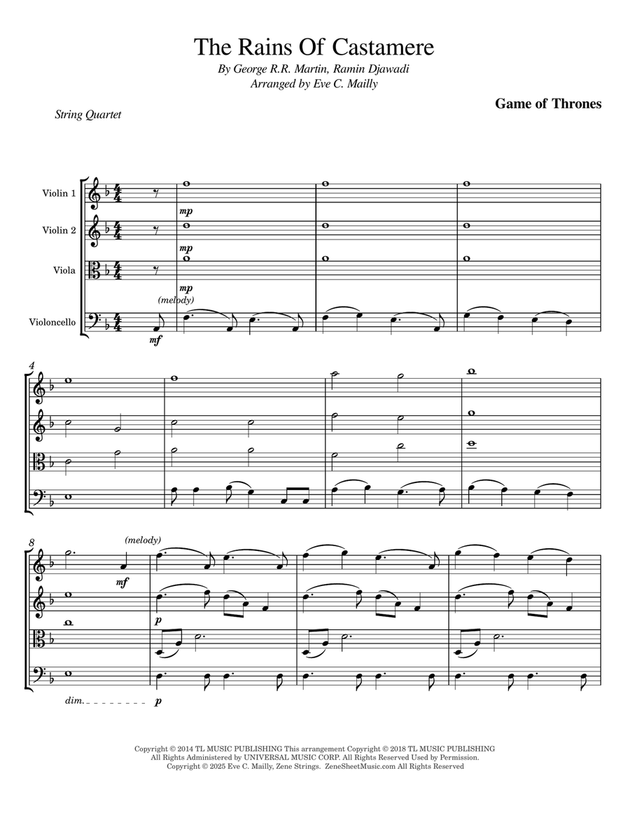 The Rains Of Castamere String Quartet scores gallery preview page 1