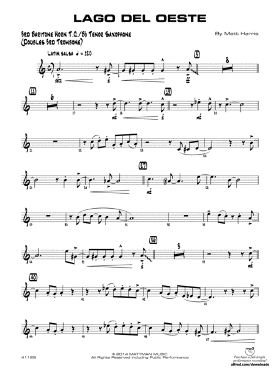 Lago del oeste: 3rd Baritone T.C. Jazz Ensemble scores gallery preview page 1