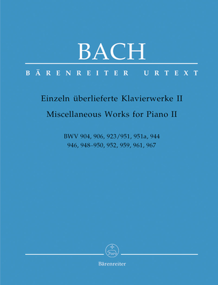 Book cover for Einzeln ueberlieferte Klavierwerke II BWV 904, 906, 923/951, 951a, 944, 946, 948-950, 952, 959, 961, 967
