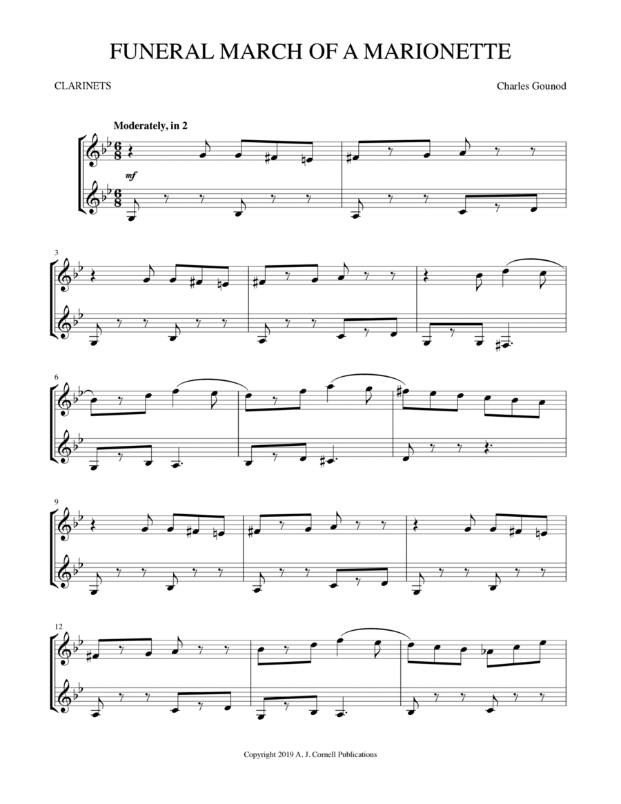 Funeral March of a Marionette Clarinet Duet scores gallery preview page 1