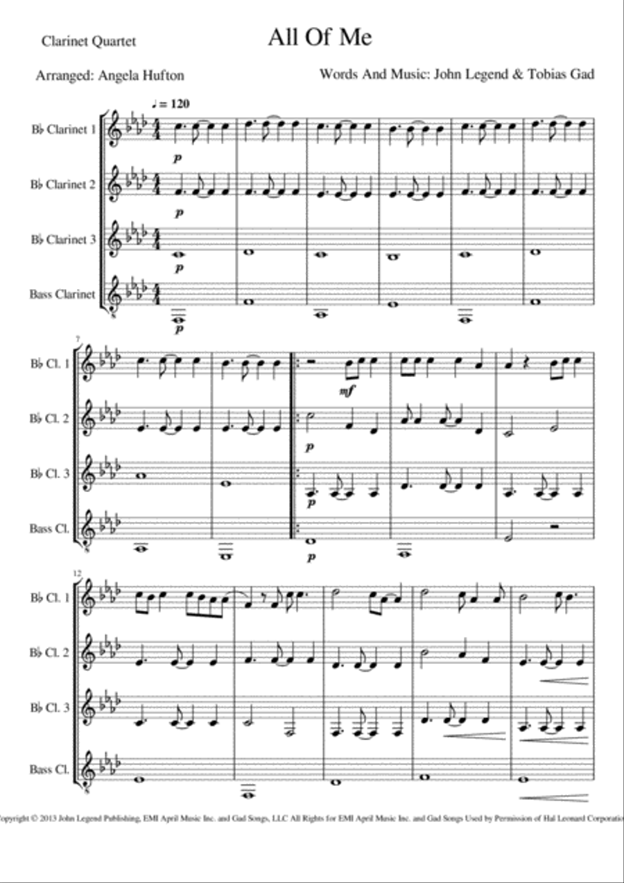All Of Me Clarinet Quartet scores gallery preview page 1