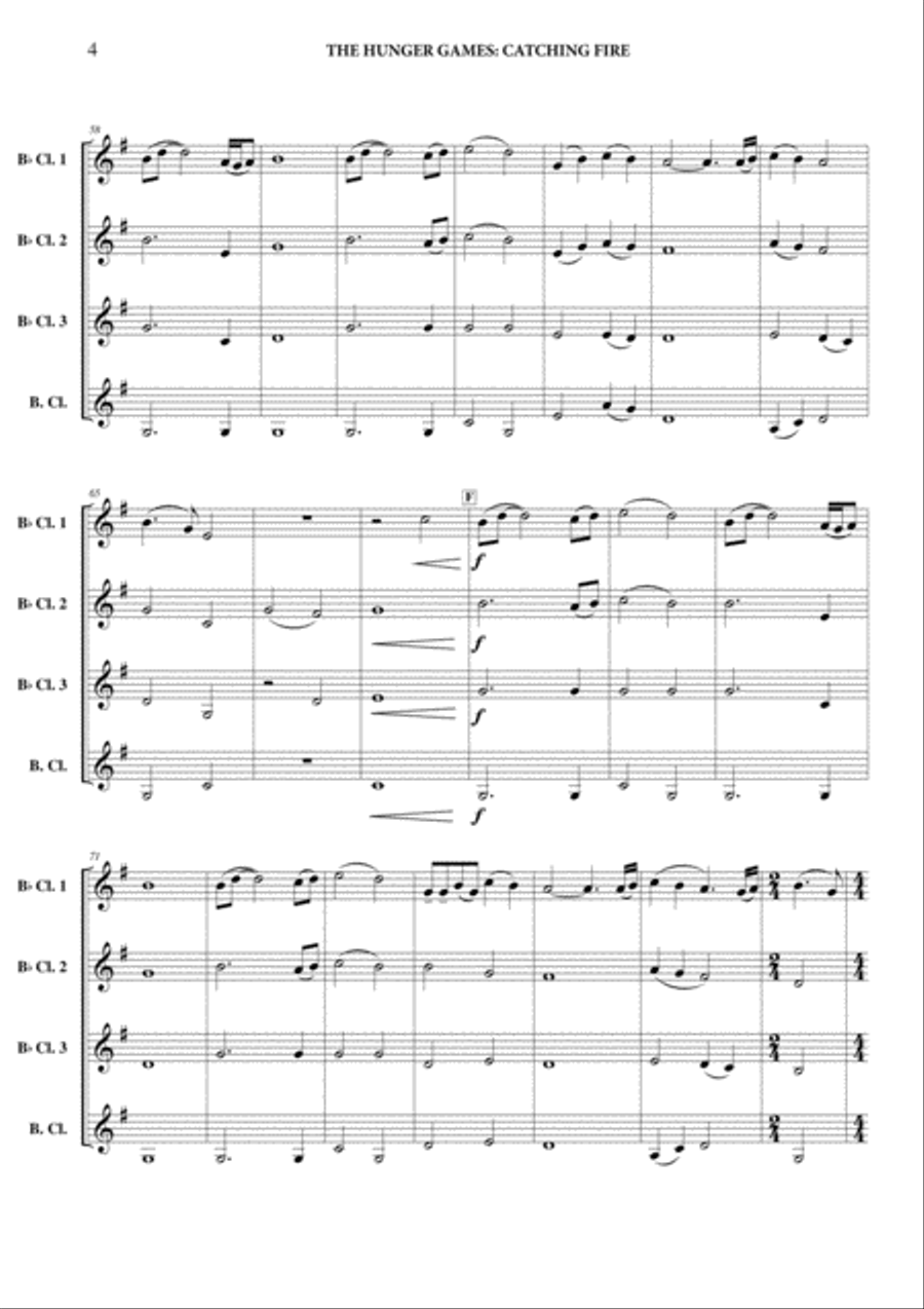 The Hunger Games: Catching Fire Clarinet Quartet scores gallery preview page 5