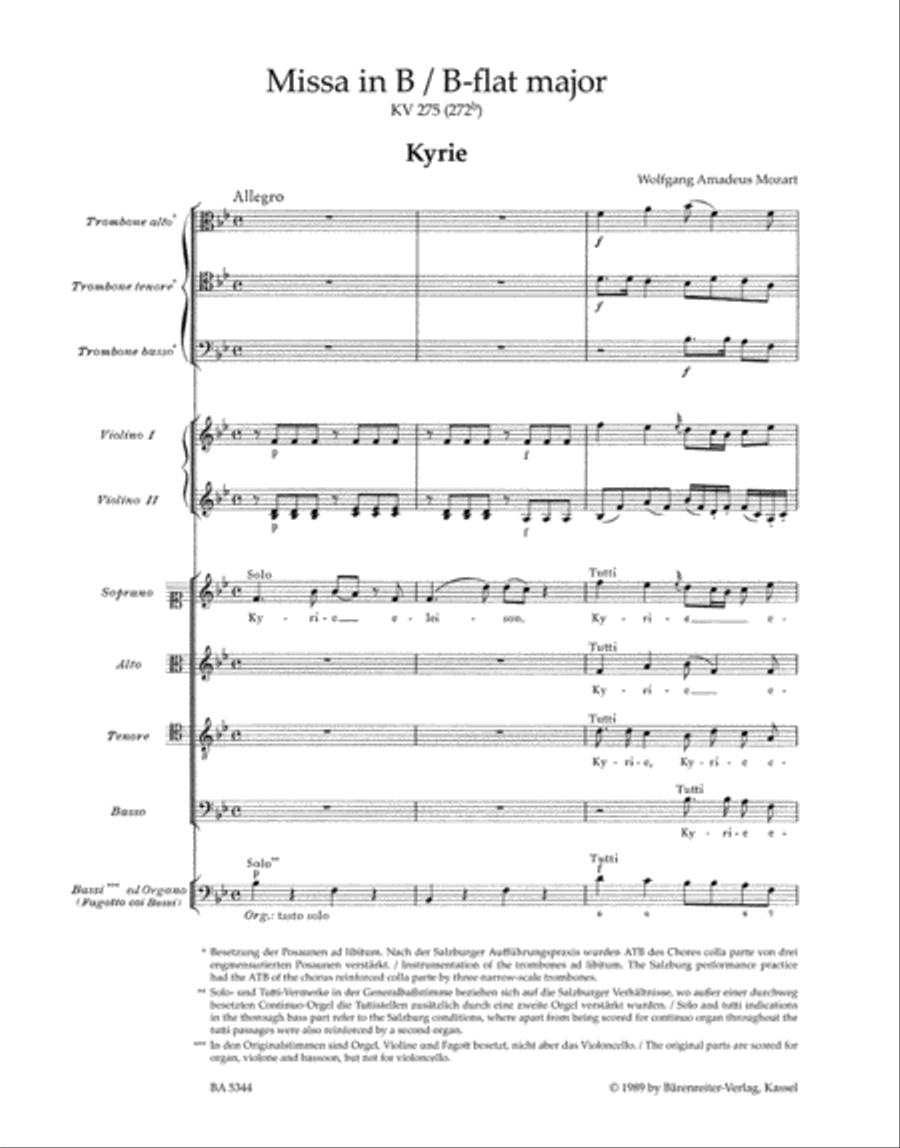 Missa brevis B flat major, KV 275 (272b) 4-Part scores gallery preview page 2