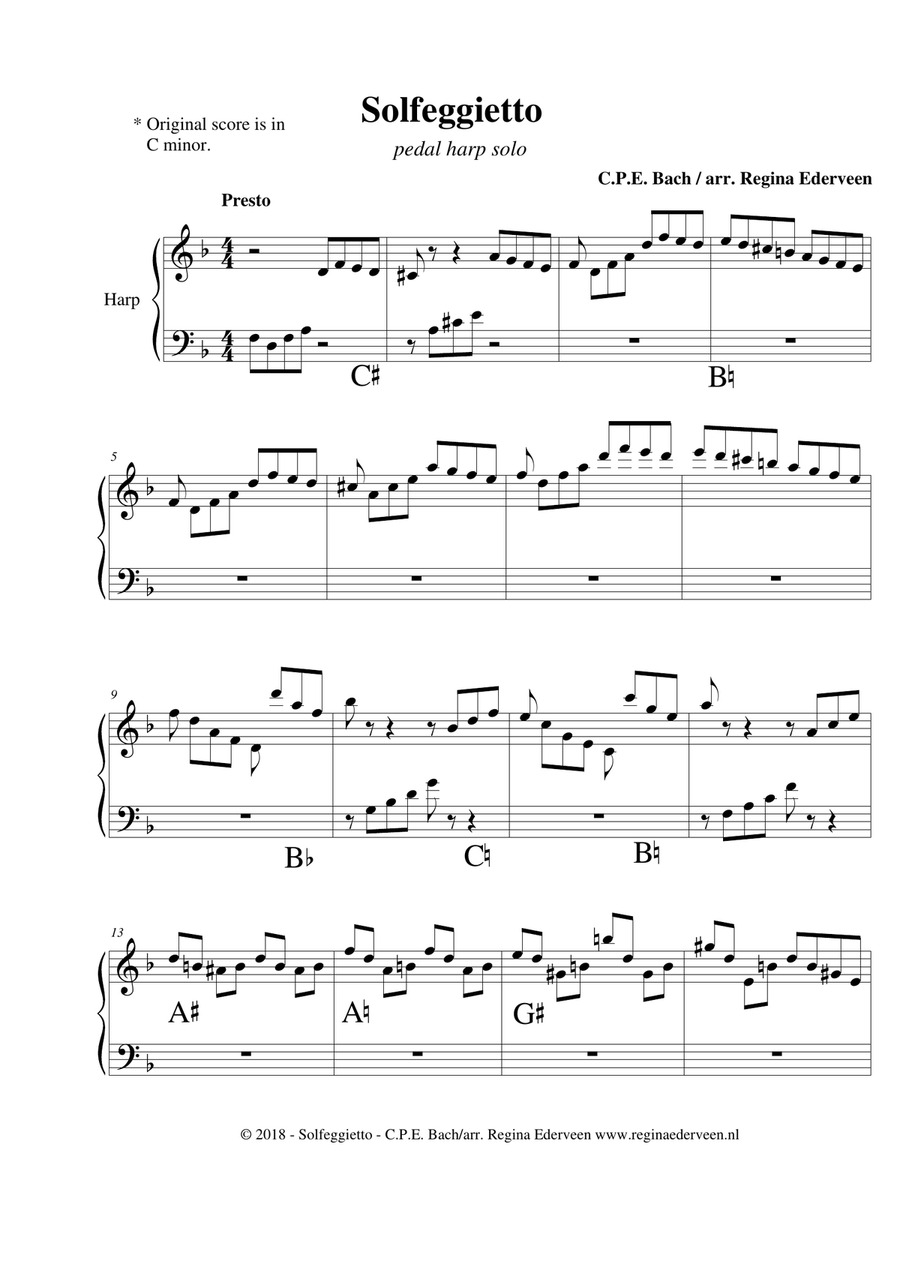 Solfeggietto (C.P.E. Bach) - pedal harp solo Solfeggietto (C.P.E. Bach) - pedal harp solo Pedal Harp scores gallery preview page 1