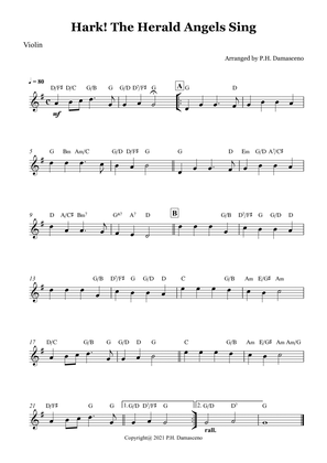 Hark! The Herald Angels Sing - Violin Solo with Chords