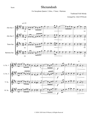 Shenandoah - For Saxophone Quartet