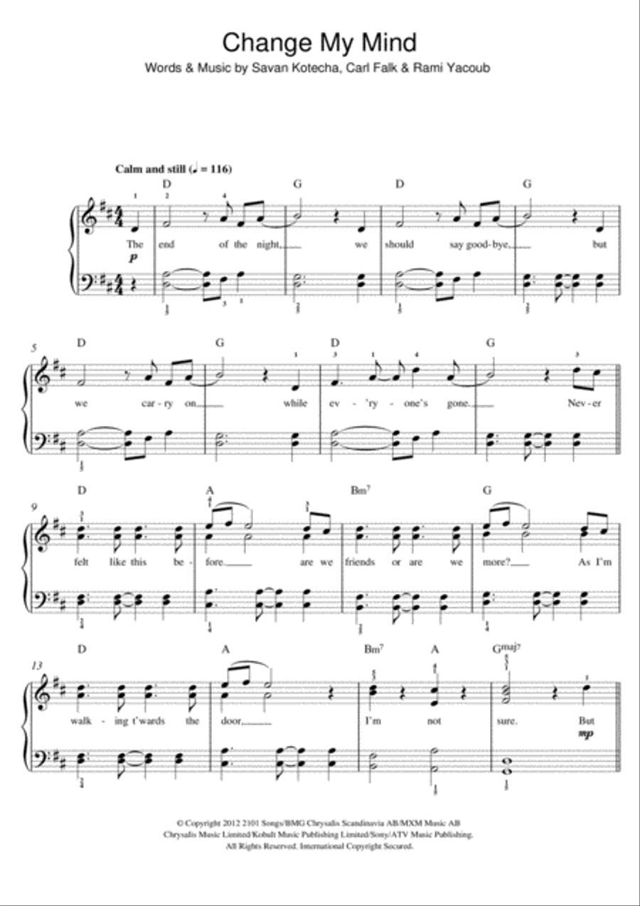 Change My Mind Piano scores gallery preview page 1