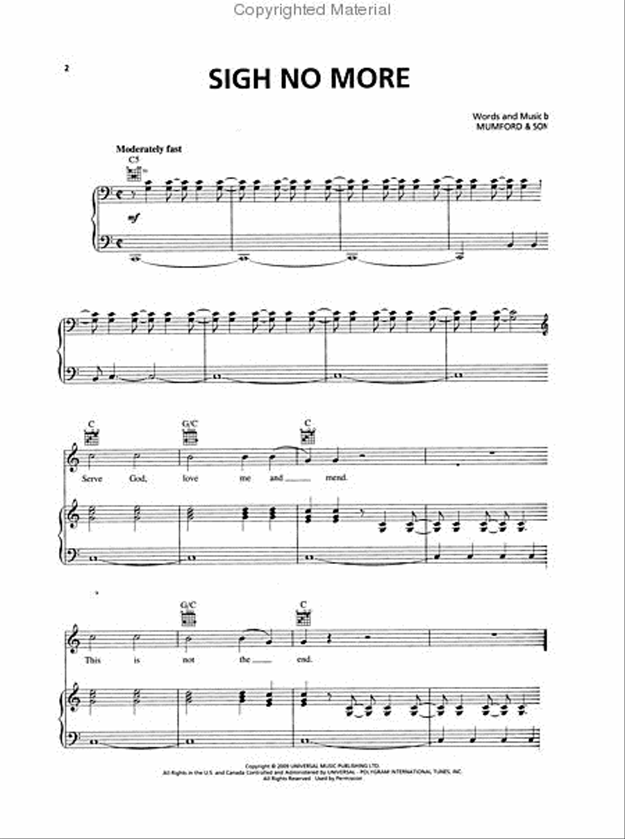 Mumford & Sons – Sigh No More Piano, Vocal, Guitar scores gallery preview page 2