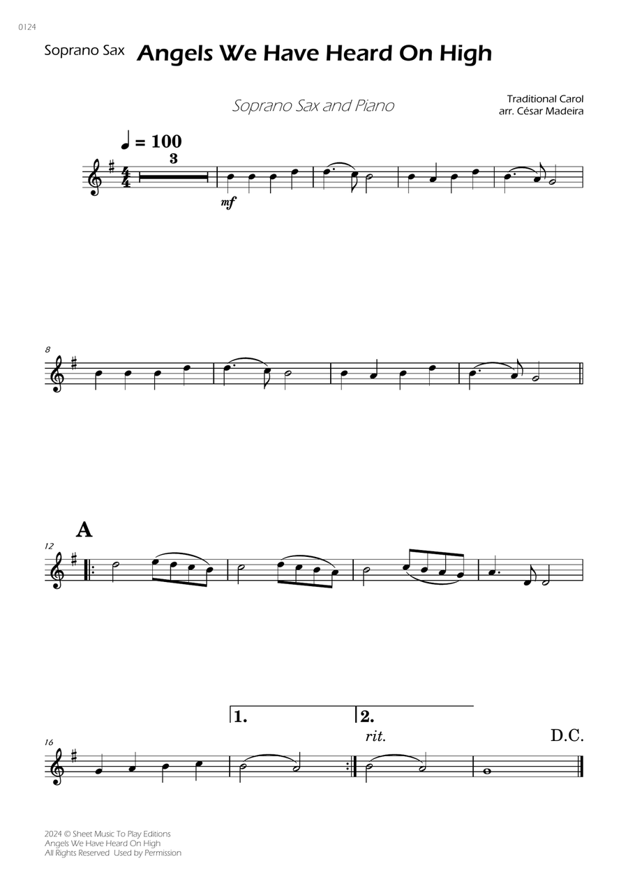 Angels We Have Heard On High - Soprano Sax and Piano Soprano Saxophone scores gallery preview page 2