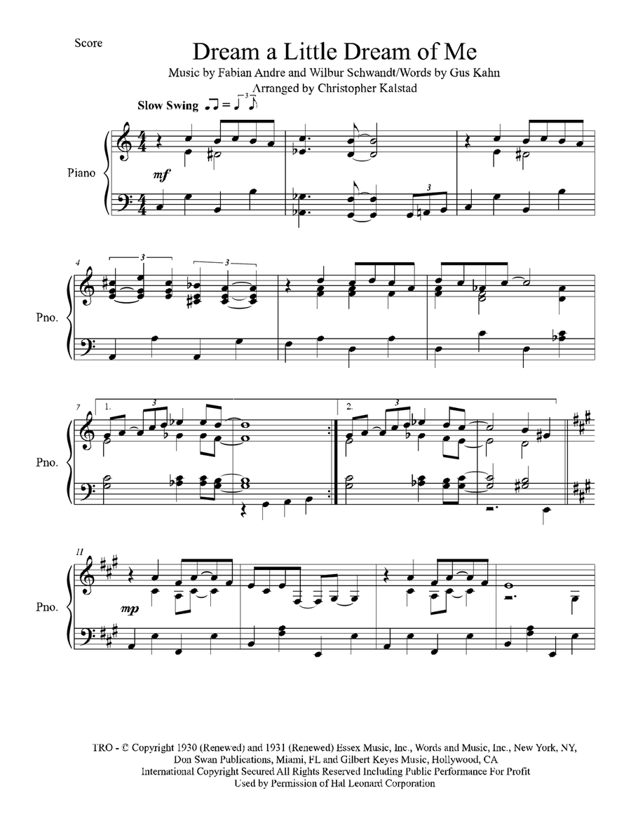 Dream A Little Dream Of Me Piano Solo scores gallery preview page 1