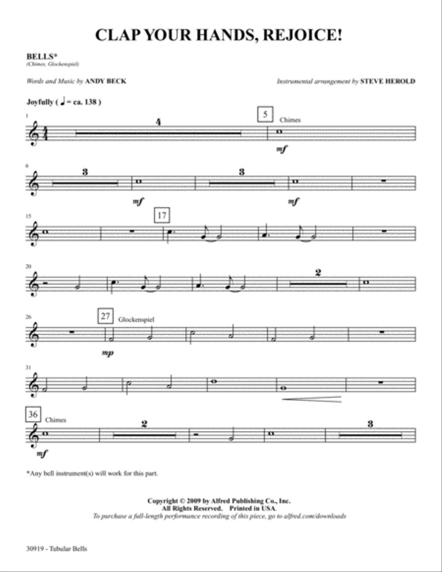 Clap Your Hands, Rejoice!: Bells Part scores gallery preview page 1