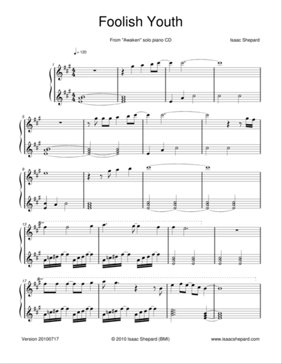 Foolish Youth Piano Solo scores gallery preview page 1